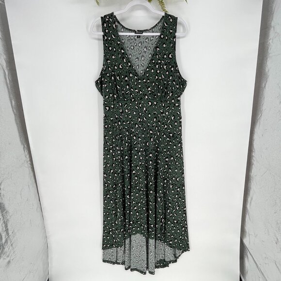 Torrid Studio Knit Hi-Low Midi Dress 2X Green Leopard Wrap V-Neck Falll - Picture 4 of 11